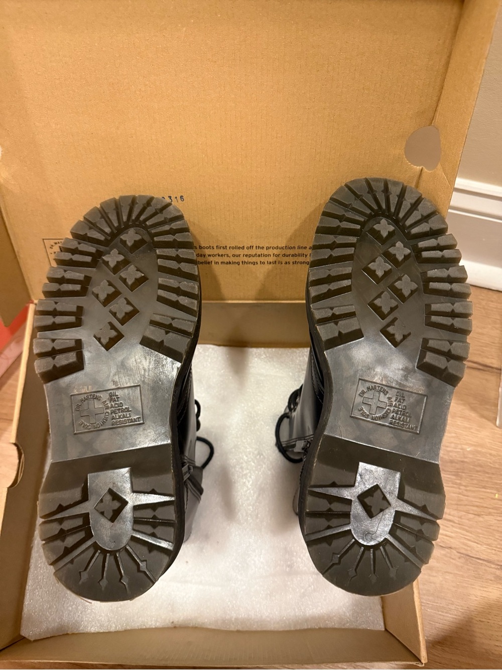 Dr. Martens Black Leather Combat Boots with Yellow Stitching - Picture 3 of 4